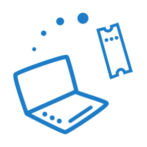 line art showing a laptop and event ticket